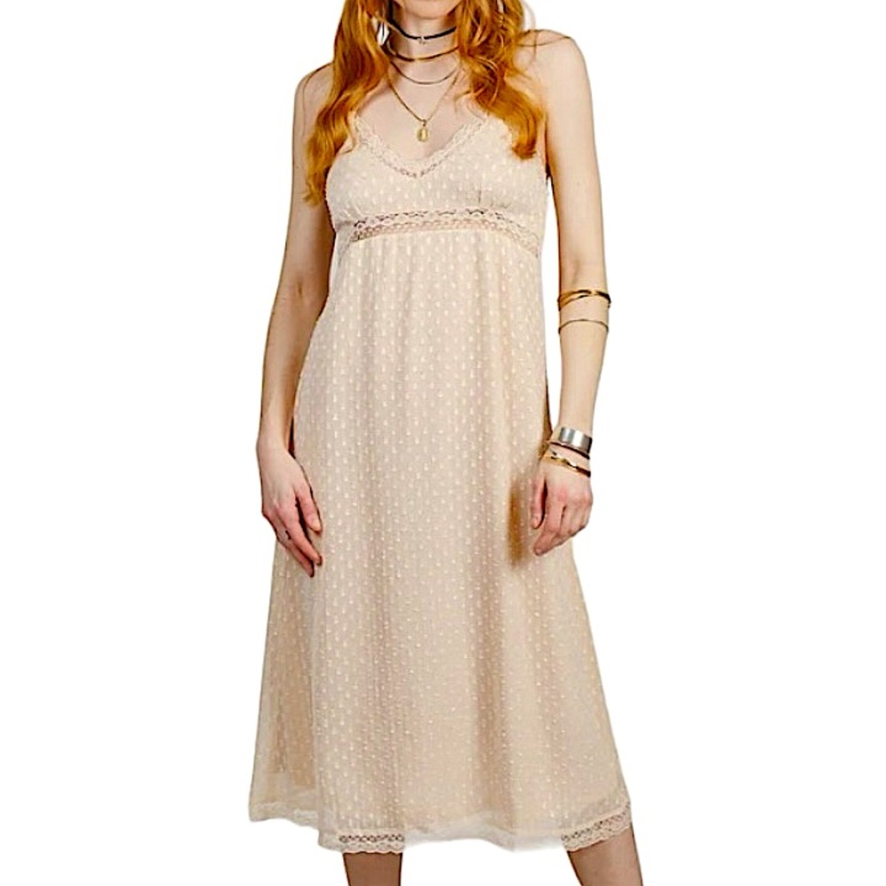 BAND OF THE FREE AMALIE Ivory Midi Slip Dress, Small
